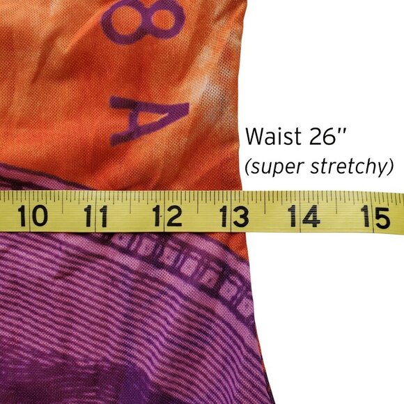 No 1 Los Angeles Bodycon $100 Orange Purple Sheer Y2K Mesh Long Maxi Dress L - Picture 10 of 16